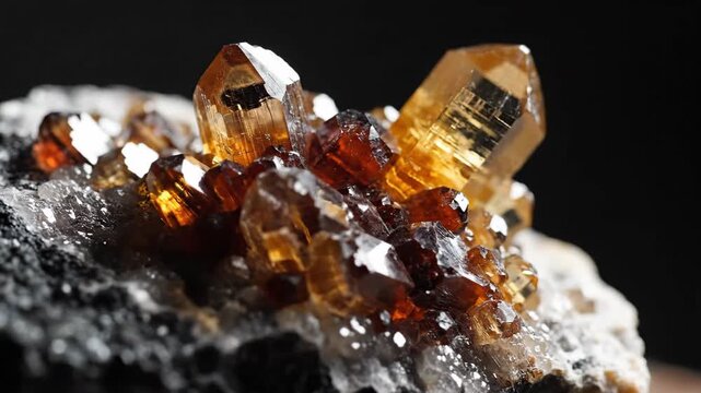 Cluster of Sharp Amber Crystals on Dark Rock