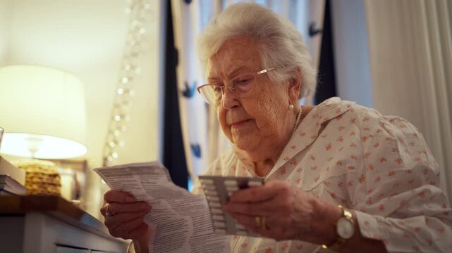 Senior woman taking prescribed pills after waking up.