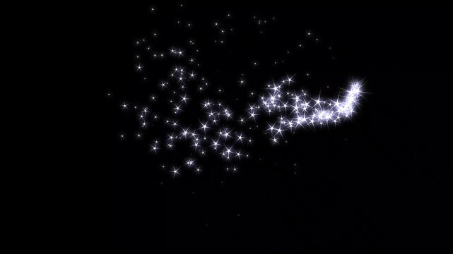 Luxury white glitter sparkles line trail animation, magic dust and pixie dust path, christmas stars isolated on black screen, glowing particle background overlay for festive videos 4k