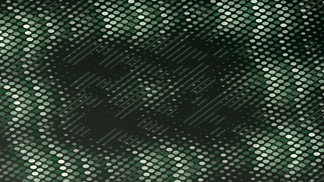 Green and white dot pattern on a dark background. Geometric design with varying sized circles
