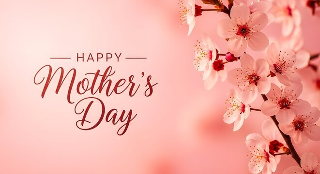 Happy mothers day greeting card with beautiful cherry blossoms
