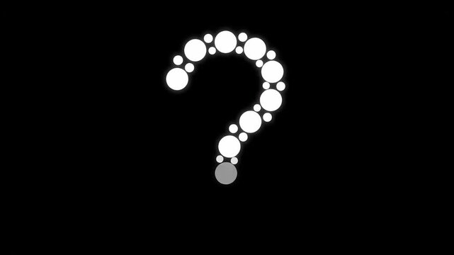 Animated Question Mark Made of Glowing Dots on Black Background, Loading or Waiting Concept