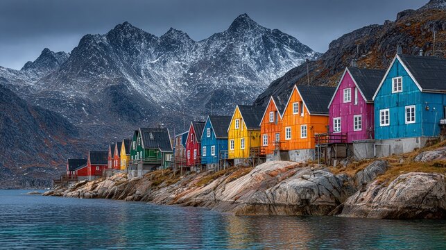 City in Greenland	with houses
