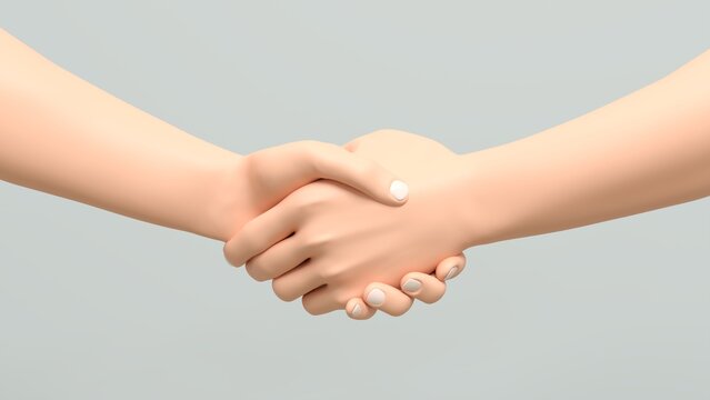 poign&eacute;e de mains entre deux mains &agrave; la peau blanche - rendu 3D