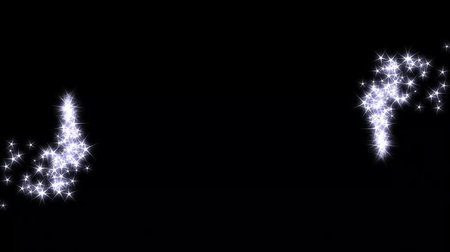 Multiple white glitter particle trails set for video transition and wipe effect, glowing star dust motion graphics, luxury sparkle lines on black screen background, smooth cinematic animation 4k