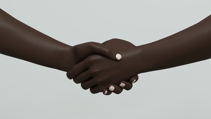 poignée de mains entre deux mains à la peau noire - rendu 3D © Fox_Dsign