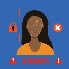 Face Recognition Error Biometric Authentication Failed Access Denied Security Concept Vector Illustration