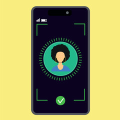 Woman Face ID Biometric Authentication on Smartphone Security Concept Vector Illustration