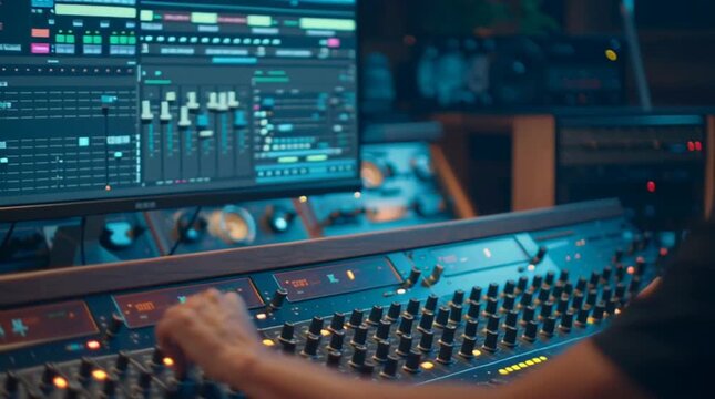 Sound Engineer Working in Modern Audio Studio with Professional Equipment