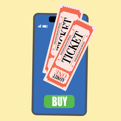 Online Ticket Purchase via Smartphone App with Buy Button, Mobile Event Booking Concept