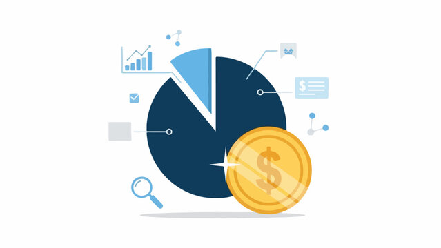Pie Chart and Coins Financial Data Concept
