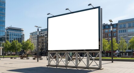 Obraz premium Large blank billboard in modern city square with urban buildings