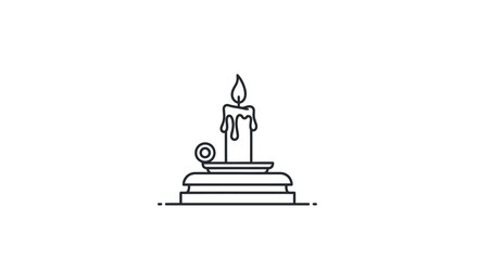 Candle on stand illustration with melting wax on simple white background viewed from front