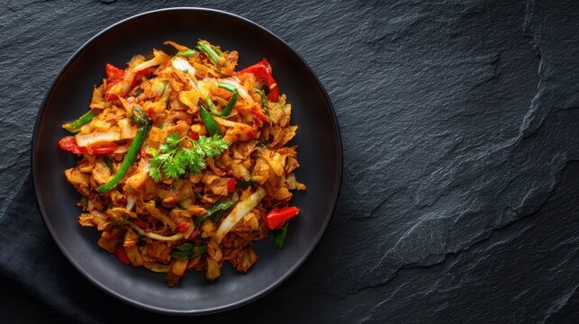 Sri Lankan kottu roti stir fry with vegetables and spices