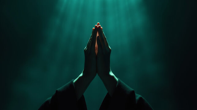 Solemn hands in prayer reflecting repentance inner struggle and faith during Lent