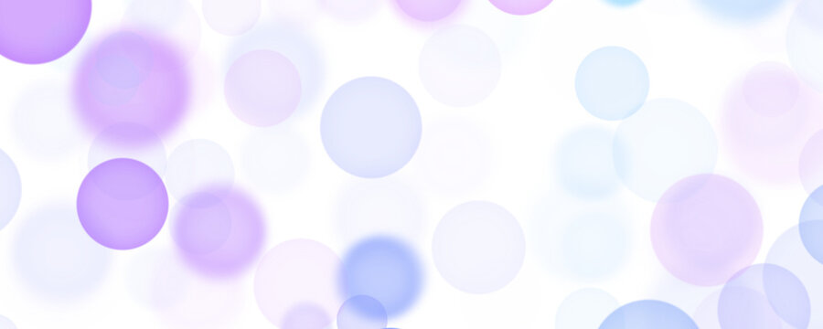 Soft purple and blue bokeh background with translucent circles on transparent background. For elegant web banners, sophisticated presentations, or  for social media content. Panorama