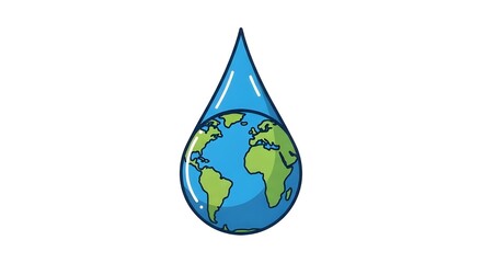 Obraz premium Flat vector illustration of a water droplet forming the shape of planet Earth