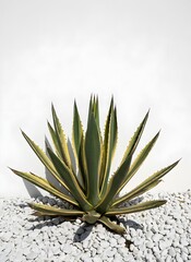 Fototapeta premium Green and Yellow Agave Plant with Sharp Leaves Symbolizing Nature, Botany, Desert Flora, Organic Design, Eco friendly Themes