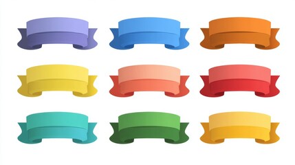 A collection of ten colorful ribbons arranged in two rows. The ribbons are in various shades including blue, green, yellow, orange, and red.