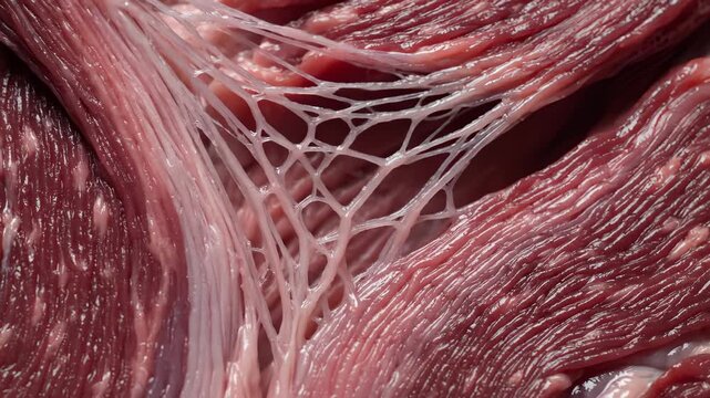 Extreme Close-Up of Fresh Meat Being Cut Up