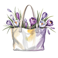 bag with crocuses, watercolor