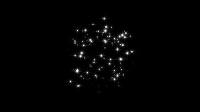 Glitter sparkle stars animated on black screen 4K chroma key 3D animation with white shining dust light, bokeh light effects, glowing stars sparkle, small white stars confetti fountain overlay