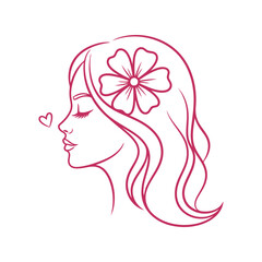 Women's Day vector clipart with floral hair design, feminine line art illustration for celebration