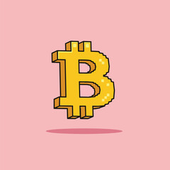 Golden Bitcoin Symbol Pixel Art Illustration.