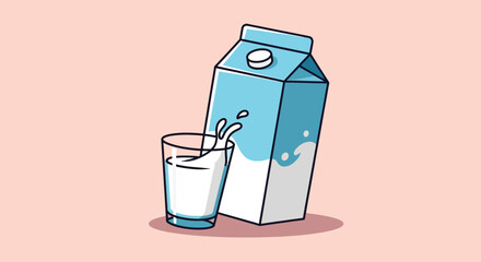 Illustration of a Milk Carton and a Glass of Milk. © NFS Studio