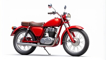 Obraz premium Classic red vintage motorcycle isolated on white background, retro motorbike design with chrome details and timeless transportation style.