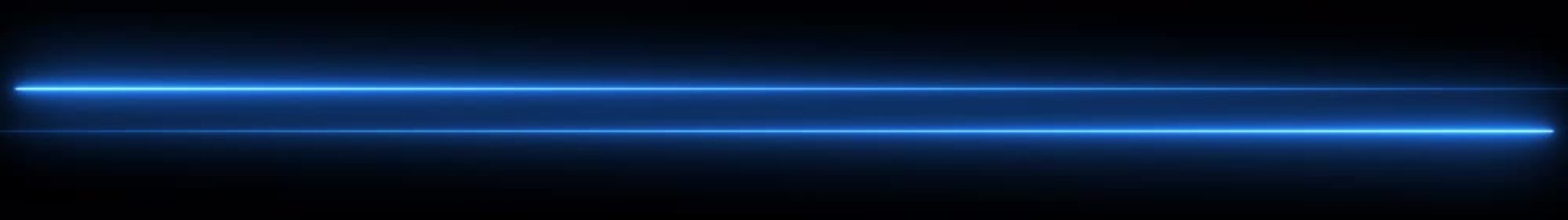 Two parallel horizontal glowing blue neon lines on a dark background with light diffusion abstract bright