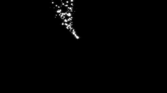 White glitter sparkles trail, glowing pixie dust burst, Christmas stars sparkle line, doodle magic path, shimmering particles twinkle effect isolated on transparent black background
