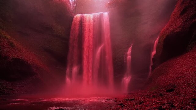 view of a tall, reddish waterfall footage