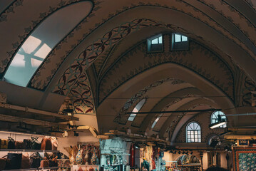 Ornate vaulted ceiling inside the Grand Bazaar in Istanbul