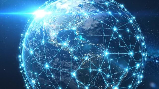 Global network connecting the world with digital data transmission and communication.