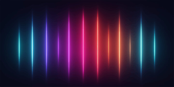 Abstract colorful background with glowing rainbow waves and digital light lines creates a bright motion equalizer illustration on a shiny black technology space wallpaper