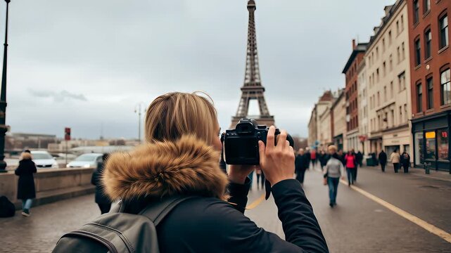 Person Capturing Photo of Eiffel Tower in Paris with Camera
