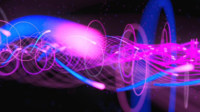Vivid Audiovisual Display, Energetic Neon Lights And Sound Waves, Colorful Spiral Lights With Lively Music Visuals, Dynamic Imagery Of Vibrant Neon Loops And Sound Vibrations For Entertainment