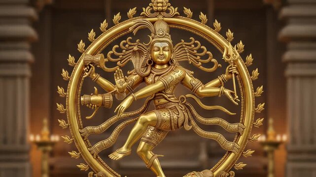 Golden Lord Shiva Nataraja Dancing Statue, Hinduism, Cosmic Dance