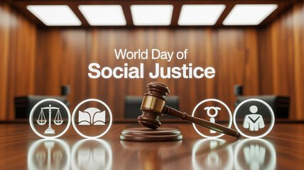 Celebrating world day of social justice: a symbolic depiction of legal principles and human rights in a courtroom setting