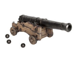 오래된 중세시대 대포와 포탄 Old Medieval Cannon and Cannonballs