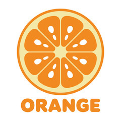 A vibrant orange slice with the word orange displayed beneath it
