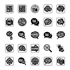 Black and white tag icons set.