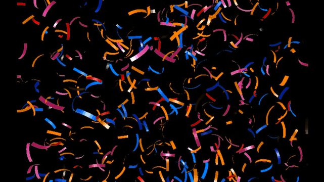 Animated 2D confetti. 4K resolution with a black background.	