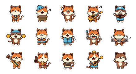 Cartoon Cat Musicians Vector Set