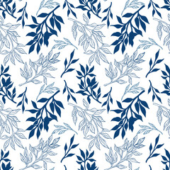 Seamless Blue Leaf Pattern - Botanical Branches Design