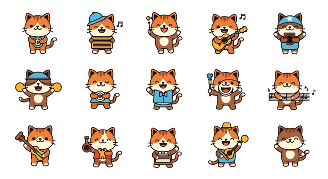 Cartoon Cat Musicians Vector Set