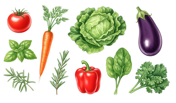 Fresh hand drawn watercolor vegetable vector illustration set