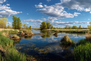 Obraz premium Panoramic view of a serene wetland