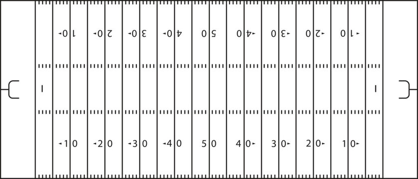 American Football Field Top View Diagram - Black and White Grid Pitch Layout Vector Illustration